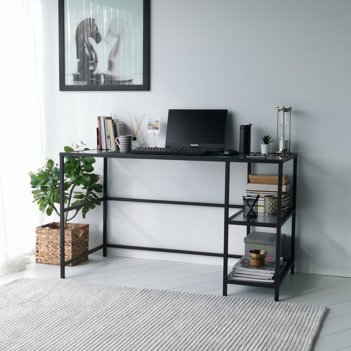 Hanah Home Mesa de Estudio M101F 130x60cm, Cristal Templado y Metal, Diseño Moderno e Industrial